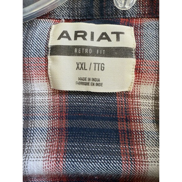Ariat Herne Retro Fit Pearl Snap Button Flannel Shirt Mens Size XXL Blue Plaid - Picture 2 of 16